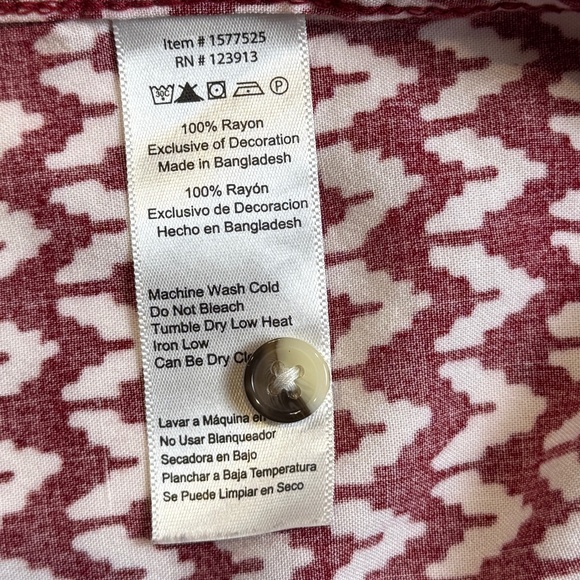 Jachs Girlfriend Burgundy Chevron Print Short Sleeve Button Front Blouse Sz L - Picture 6 of 6